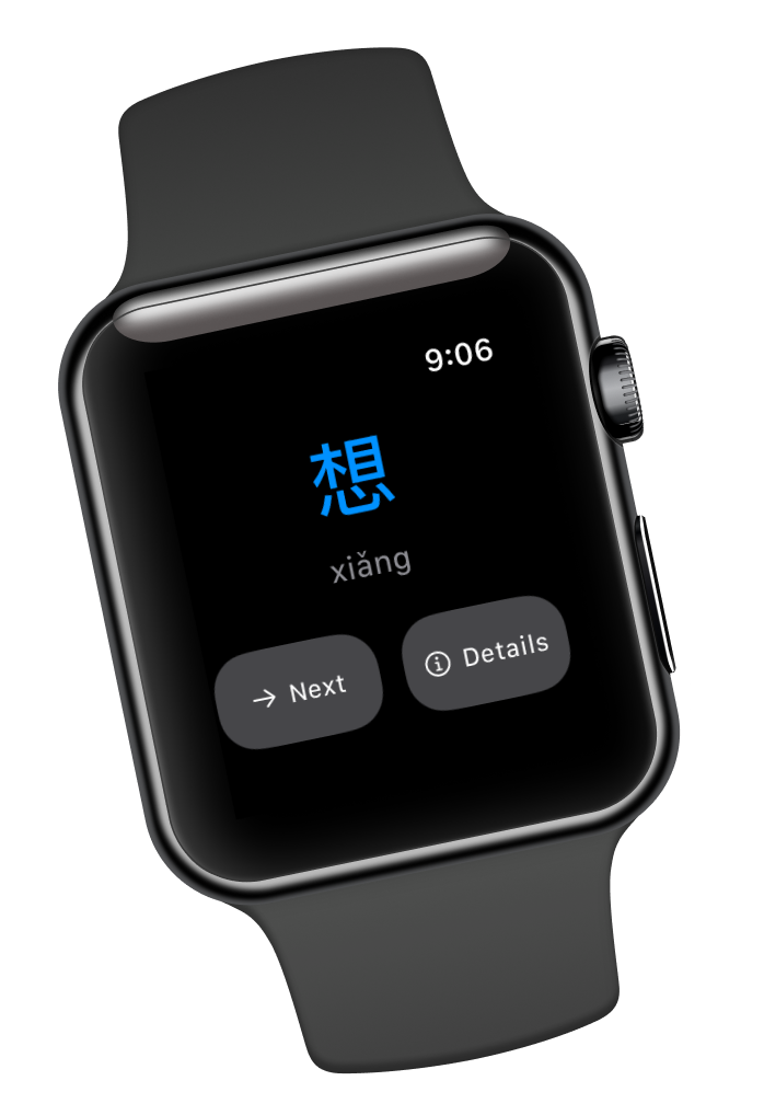CharacterMatrix on Apple Watch showing character card view